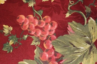 Fabric Remnant:Fruit & Floral in Beige,Olive,Coral,Sage on Wine Damask Bkgd. - Image 1 of 4