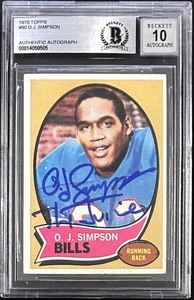O.J. Simpson Signed 1970 Topps Rookie Card BAS 14058505 Auto 10 The Juice - Picture 1 of 2