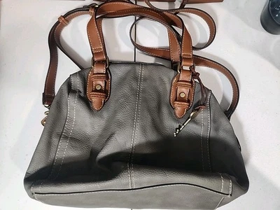 Fossil Cameo Blue & Brown Cowhide Leather Satchel w/Crossbody Strap Small/ Med - Image 1 of 4