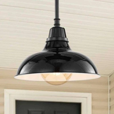 JONATHAN Y Jasper 12.25 in. 1-Light Black Farmhouse Industrial Iron LED Pendant — 第 1/4 张图片