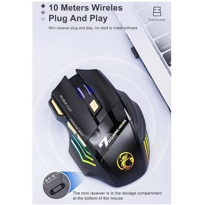 iMICE GW-X7 Dual Mode Silent RGB Wireless Gaming Mouse Bluetooth 2.4G Rechargeab - Image 1 of 4