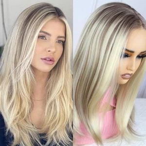 Wear And Go Glueless Wigs 18” Long Straight Synthetic Wig Mixed Brown and Blo... - Bild 1 von 9
