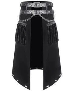 Devil Fashion Herren Apocalyptic Gothic Punk Fransen Ketten Halb Rock Kilt - Picture 1 of 13
