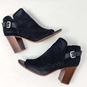 Sam Edelman Damen-Bootie 9M Easton schwarz Veloursleder perforiert gestapelter Absatz zehenfrei - Bild 1 von 10