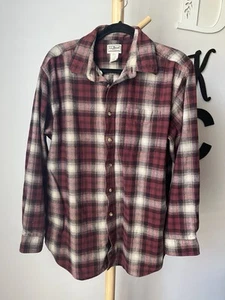 L.L. Bean Flannel Shirt Men’s Large Red/Burgundy Plaid 100% Cotton Flannel - Picture 1 of 6