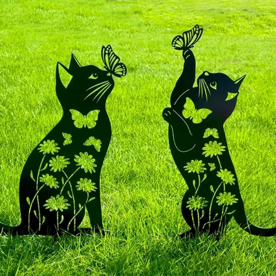 Cat Garden Decor for Outside,17” Metal Cat Decorative Garden Stakes, Gifts for W - Image 1 of 4
