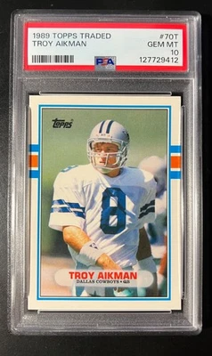 1989 Topps Traded #70T Troy Aikman RC Cowboys PSA 10 - Image 1 of 2