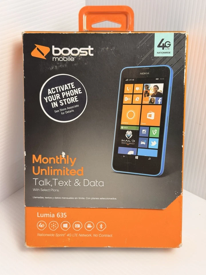 Teléfono Boost Mobile Nokia Lumia 635 Azul Cian Nuevo Sellado Prepago 4G LTE Foto 1 de 4