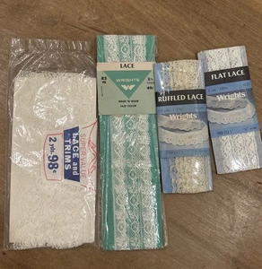 3 - Konvolut Wrights Rüschen & flache Spitzenborten 80er Jahre weiß elfenbein Vintage - Bild 1 von 4