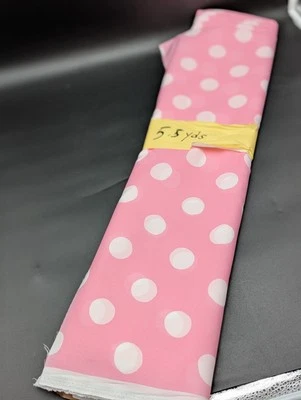 5.5 Yard Lot Cotton Pink w/ White Polka Dot Fabric Material JOANN USA 54in - Image 1 of 4
