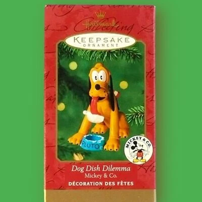 Ornamento de Natal Hallmark Disney Pluto prato de cachorro dilema Mickey & Co. novo na caixa 2000 - Imagem 1 de 4