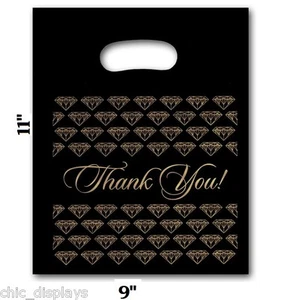100Pc Thank You Bags Black Merchandise Bags Plastic Retail Handle Bag 9"x11"H - Picture 1 of 1