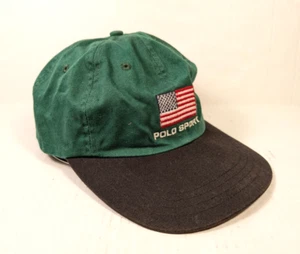 Vintage Polo Sport Mütze amerikanische Flagge Strapback grün Ralph Lauren Nadelspitze - Bild 1 von 9