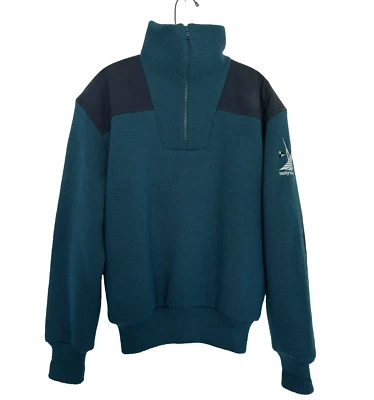 Helly Hansen Men's M Wool Sweater Jac Elbow Patch Sailing 1/4 Zip Turquoise Vtg - Image 1 of 4