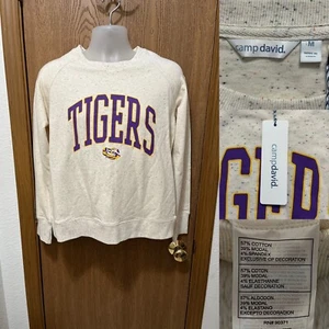 NWT Camp David Women’s M LSU Tigers “Confetti” Crewneck Sweatshirt Thumb Holes - Picture 1 of 18