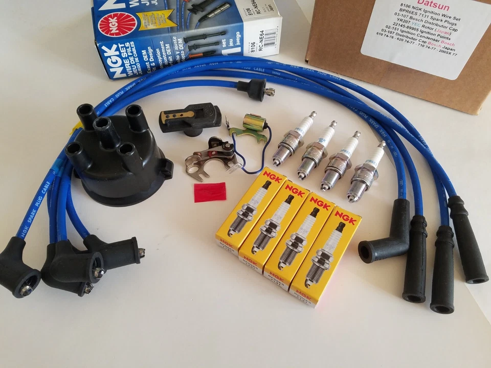 Свечи зажигания и провода NGK, крышка, точки ротора и конденсатор подходят для Datsun 610 620 710, SX - Изображение 1 из 4