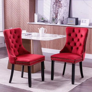 Set of 2 Dining Chair Velvet Upholstered Kitchen Dining Chairs w/ Wood Legs - Picture 1 of 99
