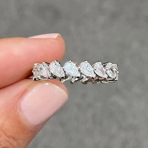 Pear VVS1/D Diamond Eternity Band Wedding Engagement Ring 14k White Gold Finish - Picture 1 of 8