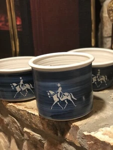 Studio  Pottery  Mixing Bowls Cookware Blue Signed Rider Horse - Picture 1 of 7