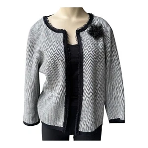 Crystal Kobe Women's Cardigan Sweater Black White 3/4 Sleeve Flower Size S - Picture 1 of 9