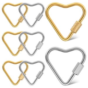 8 Pcs Carabiner Heart Keychain Charm Holder Pendant Stainless Steel - Picture 1 of 12