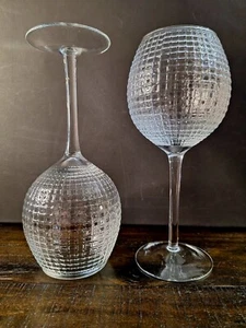 Mid Century Clear Cut Wine Goblet Vertical And Horizontal Design (Set Of 2) 9"H - Picture 1 of 6