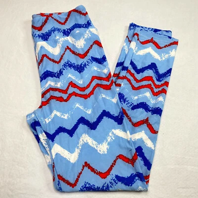 NUEVO Leggings Lula Roe Mujer Talla Única 2-10 Azul Rojo Blanco Americana Chevron Foto 1 de 4