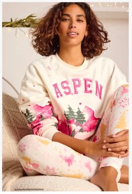 Женская розовая/кремовая лыжная пижама BATH & BODY WORKS новая с этикетками ~ размер 16 ~ рекомендуемая розничная цена 50 фунтов - Изображение 1 из 4