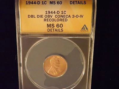 1944-D       One Cent   DBL DIE OBV     MS 60 - Image 1 of 2