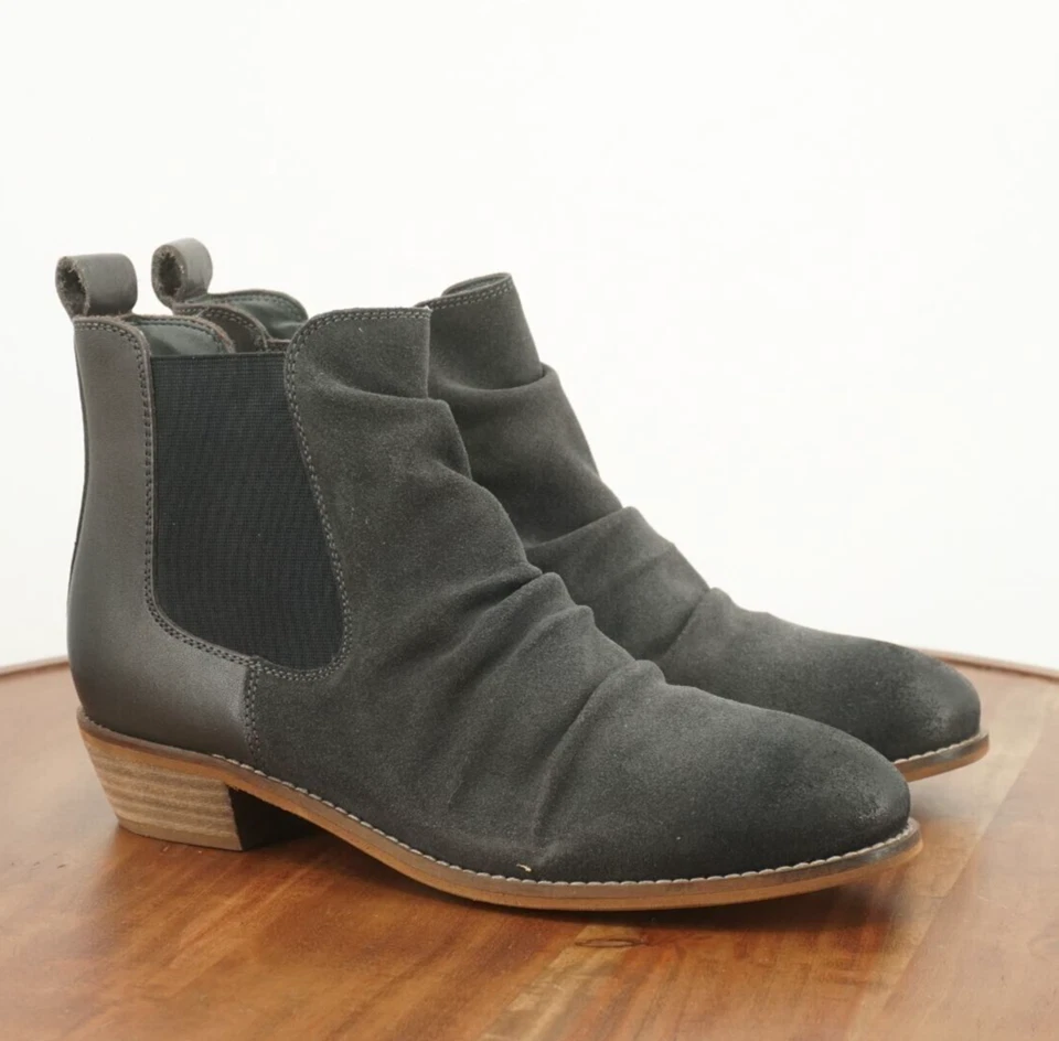 Softwalk женщин Rockford ботильоны собранными в Рюш серый кожаный блок каблук молнии 9 М - Изображение 1 из 4