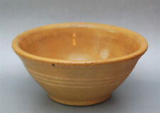 ANTIQUE PRIMITIVE YELLOW WARE STONEWARE DOUGH MIXING BOWL BANDED RINGED 9.5"