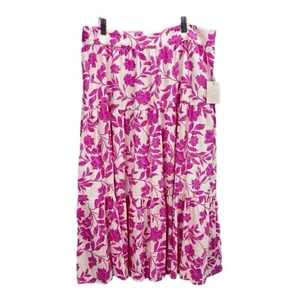 Lauren Conrad Tiered Midi Skirt Plus Size 2X Floral Pink Lined - Picture 1 of 9