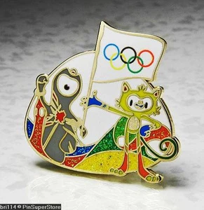 OLYMPIC PINS BADGE 2016 RIO DE JANEIRO BRAZIL 2012 LONDON ENGLAND MASCOTS FLAG - Picture 1 of 1