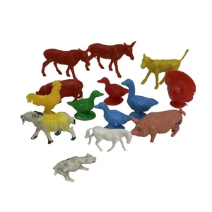 Lot 14 Vintage Plastic Toy Farm Animal Figurines 1960's - 70's - Picture 1 of 8
