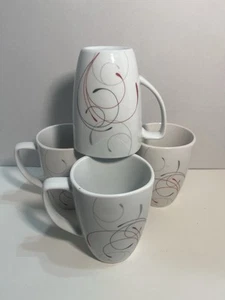 Corelle Splendor Red & Grey Swirls Set Of 4 Coffee Mugs Porcelain 12oz. 1096 - Picture 1 of 6