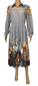 HANAE MORI Shirt Pleated Midi Dress - Picture 1 of 9
