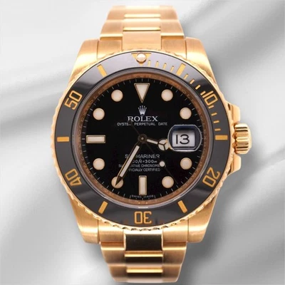Rolex 40MM Submariner Datum Armbanduhr 18K Gelbgold Schwarze Keramik Blende - Bild 1 von 4