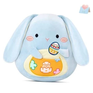 Easter Bunny Plush Pillow,Blue Stuffed Rabbit Pillow with Egg Pocket,Cute - Picture 1 of 7