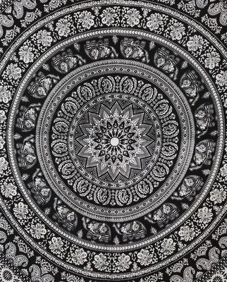 Tapiz mandala elefante decoración colgante de pared blanco y negro Foto 1 de 4