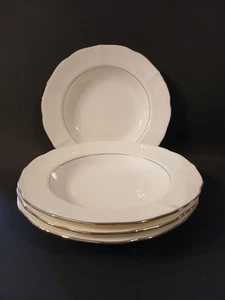 Set Of 4 Mikasa Silver Moon Rimmed Soup Bowls 9" Bone China White Platinum CAP02 - Picture 1 of 9