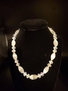 Opaque White And Clear Glass Beaded Necklace 20" - Picture 1 of 11