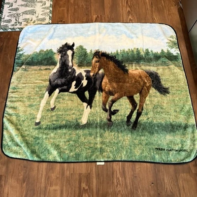 Vintage 80s/90s RARE Horse Throw Art Blanket Fleece Persis Clayton Weirs 48x60 - Image 1 of 4