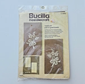 Vintage Bucilla Needlecraft Kit ‘Rosebuds’ Guest Towel Pair #3550 New Old Stock - Picture 1 of 3