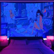 Anime Girl Wall Art Blacklight Poster UV Reactive Tapestry Wall Hanging Fabric