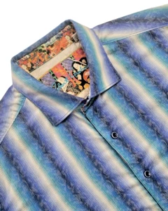 ROBERT GRAHAM Shirt Blue Striped Long Sleeve ENDLESS LAGOON SAMURAI SPIRIT Sz XL - Picture 1 of 12