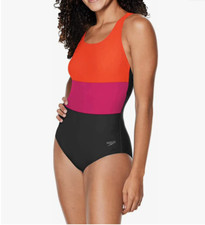 Speedo Women's Swimsuit Black M 8 - 10 Conservative Tank Shirred Sides UV 50