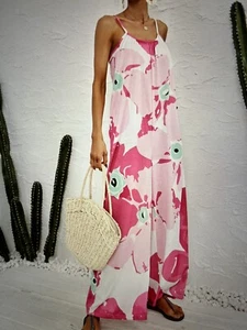 La Mode Woman Pink & White Floral Sleeveless Wide- Leg Jumpsuit, Size M - Picture 1 of 7
