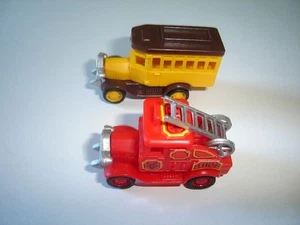 VINTAGE SCHOOL BUS & FIRE ENGINE MODEL CARS SET 1:87 KINDER SURPRISE MINIATURES - Picture 1 of 1