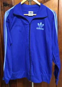 Vintage Adidas Track Jacket Mens Medium Royal/Robin Egg Blue Trefoil 2 Sided - Picture 1 of 5