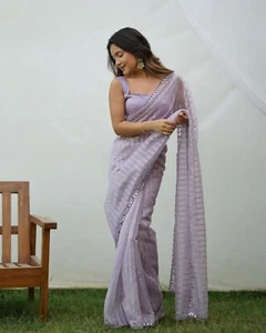 Saree With Unstitched Blouse Trending Stylish Organza Saree With Weaving Work - Picture 1 of 19